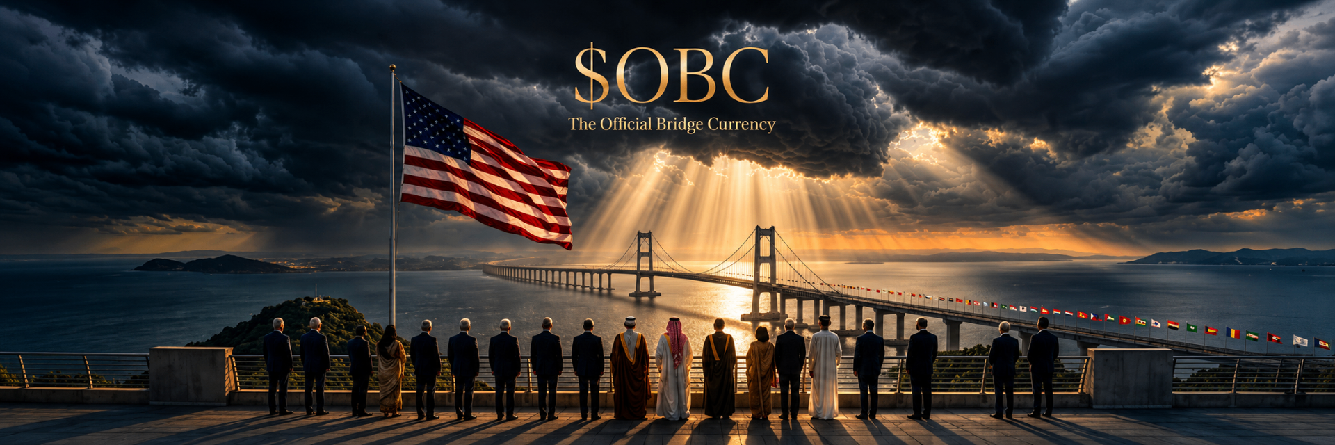 World leaders standing before the Official Bridge Currency